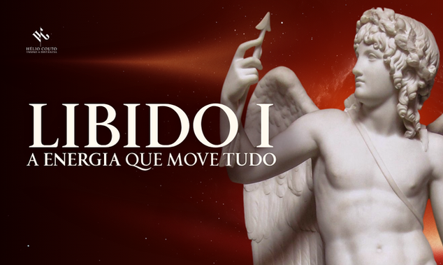 Arquétipo de Eros (cupido) com o texto: LIBIDO I - A ENERGIA QUE MOVE TUDO. Hélio Couto