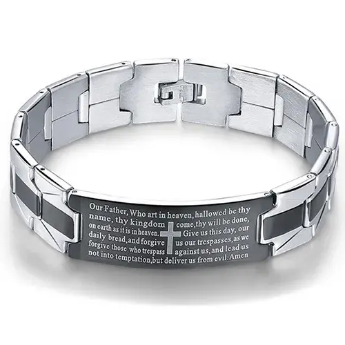 Thumbnail: Men's Bracelets Trendy Jesus Christian Cross Stainless Steel