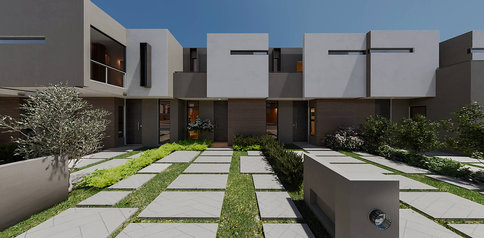Render de fachadas de las casas en Paseo del Alamo
