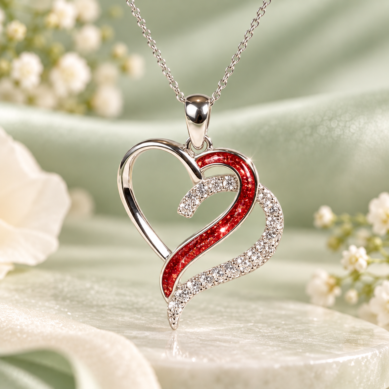 Double Heart Memorial Necklace