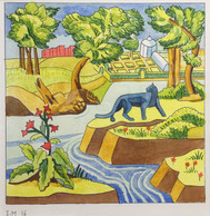 The Black Panther Crosses the Bronx River, Watercolor on paper, 9.5 x 9" each, 2016