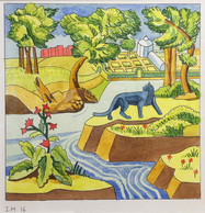 The Black Panther Crosses the Bronx River, Watercolor on paper, 9.5 x 9" each, 2016