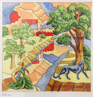 The Black Panther Near the Botanical Gardens, Watercolor on paper, 9.5 x 9" each, 2016