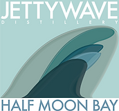 Jettywave Distillery Logo with five overlaying surf fins