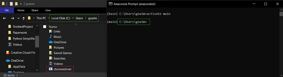 a screenshot of Chromedriver saved inside an Anaconda root folder