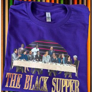 Purple T-Shirt with a picture of Black leaders at the table labeled "The Black Supper."
