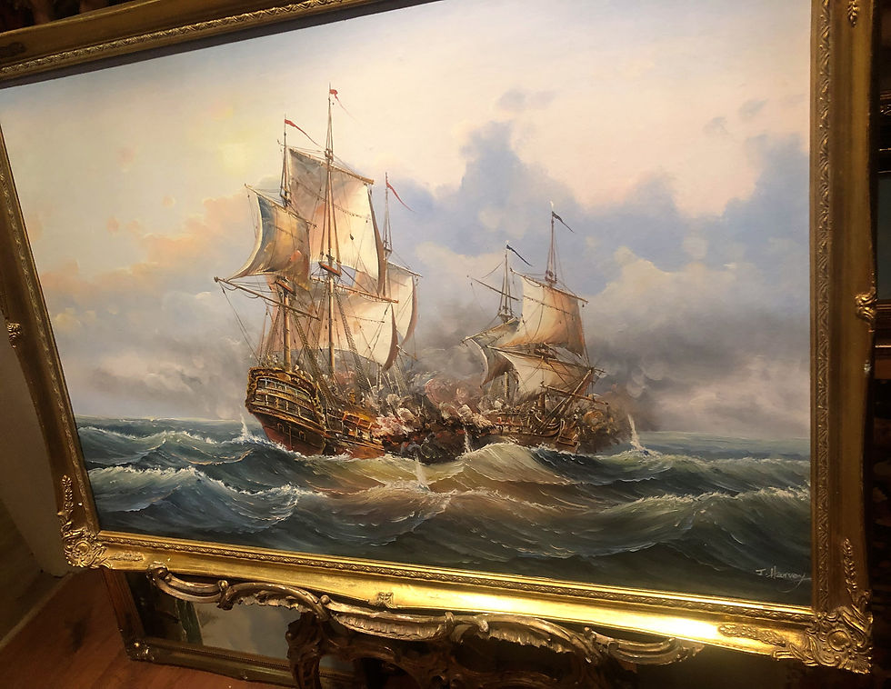 Thumbnail: OLD MASTER HUGE OIL PAINTING 19th CENTURY STYLE Powerful Sea Scene GOLD