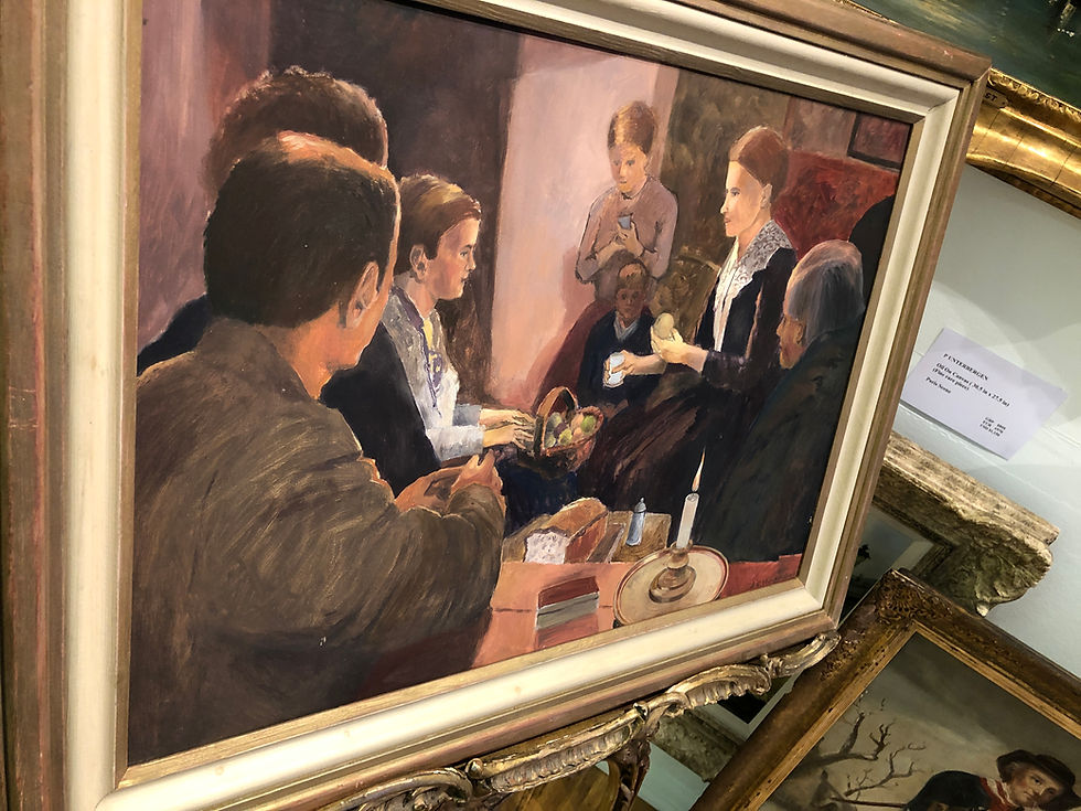 Thumbnail: Oil PAINTING in a Early Van Gogh Style Fine Original Large Family Dinner Scene