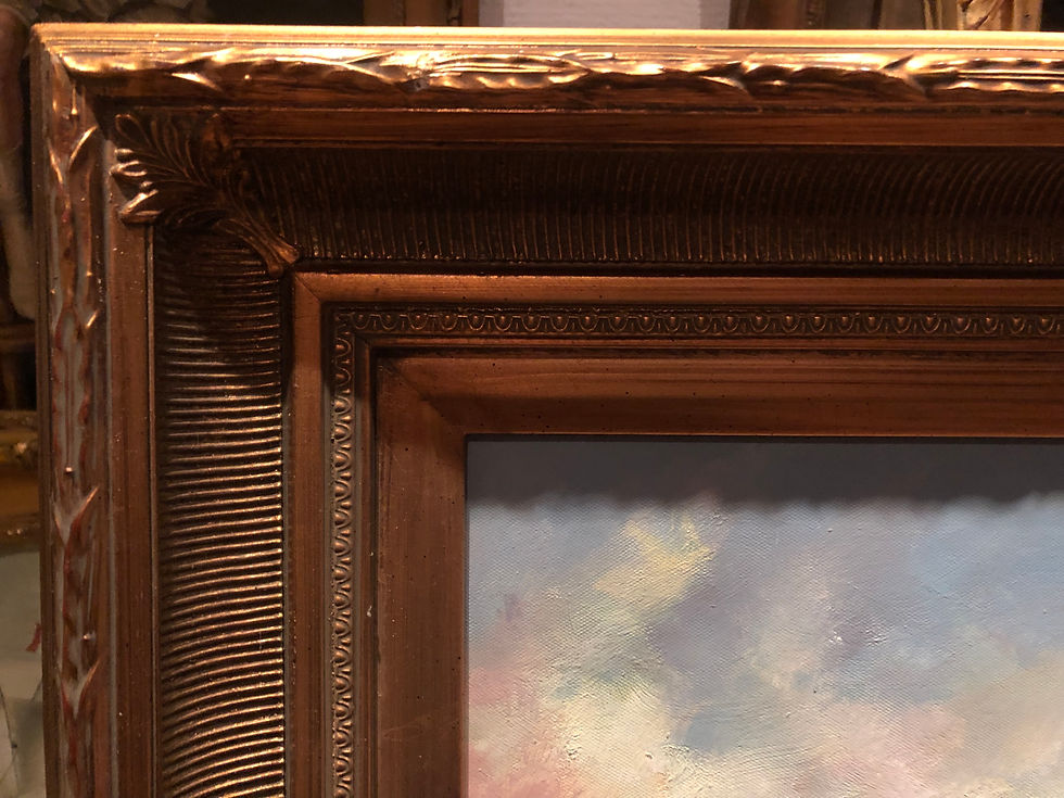 Thumbnail: OIL PAINTING IMPRESSIONISM BY DAVIVE 20th CENTURY MAN of WAR SHIPS GOLD FRAME