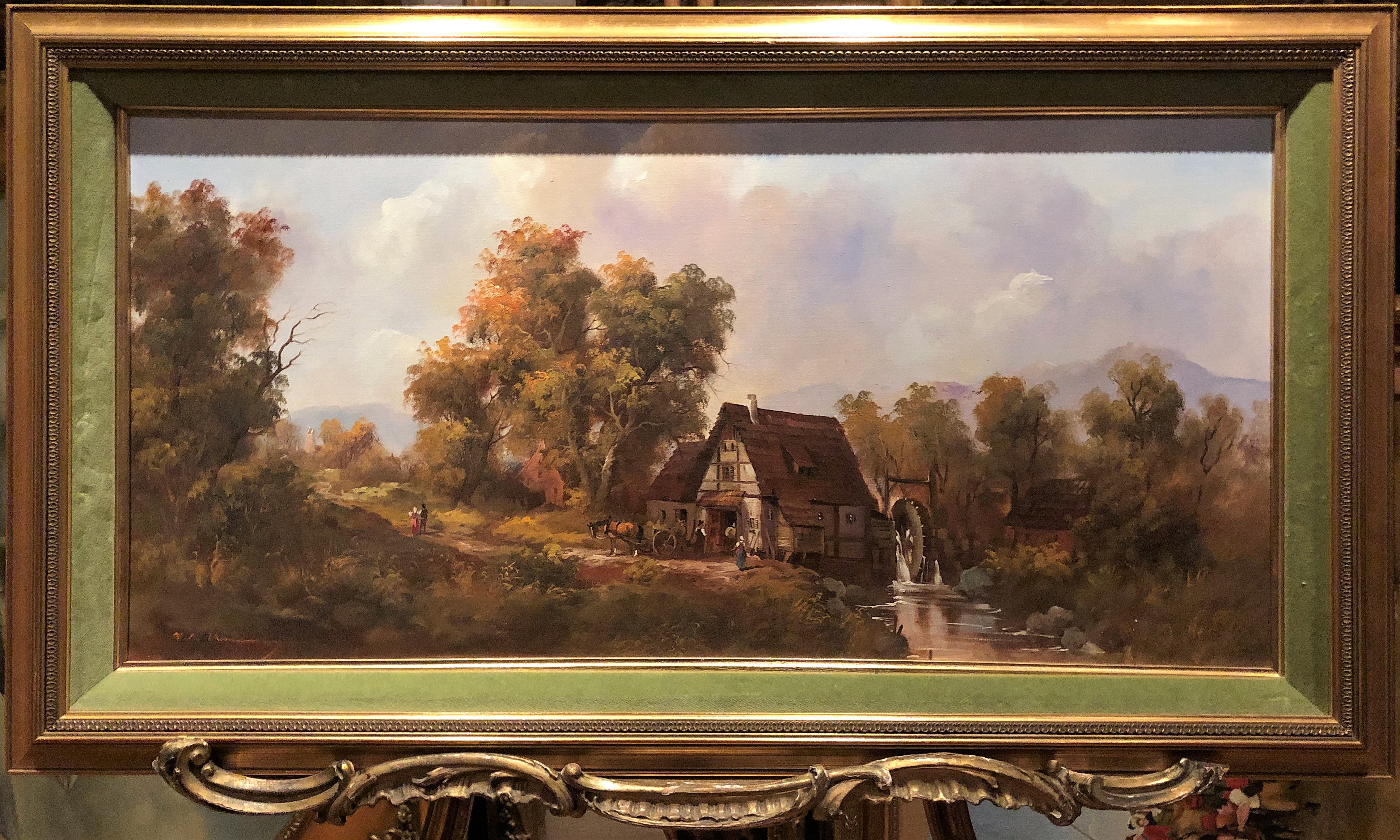 OIL PAINTING IN FINE GOLD GILT FRAME "Old master style" Beautiful Village Scene