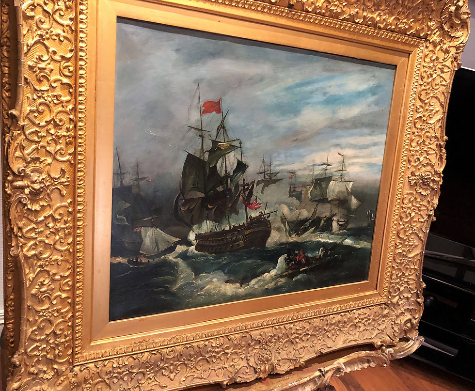 Thumbnail: FINE ORIGINAL ANTIQUE 18th CENTURY BRITISH OLD MASTER OIL PAINTING BATTLE SCENE