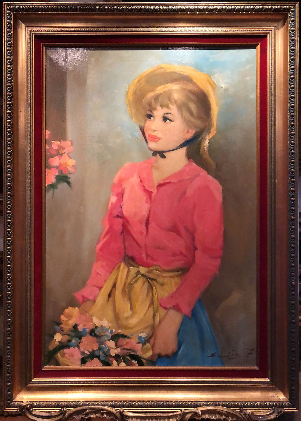 Thumbnail: HUGE OIL PAINTING SIGNED & 1972 Eugene de Blaas Style BEAUTIFUL WOMAN & FLOWERS