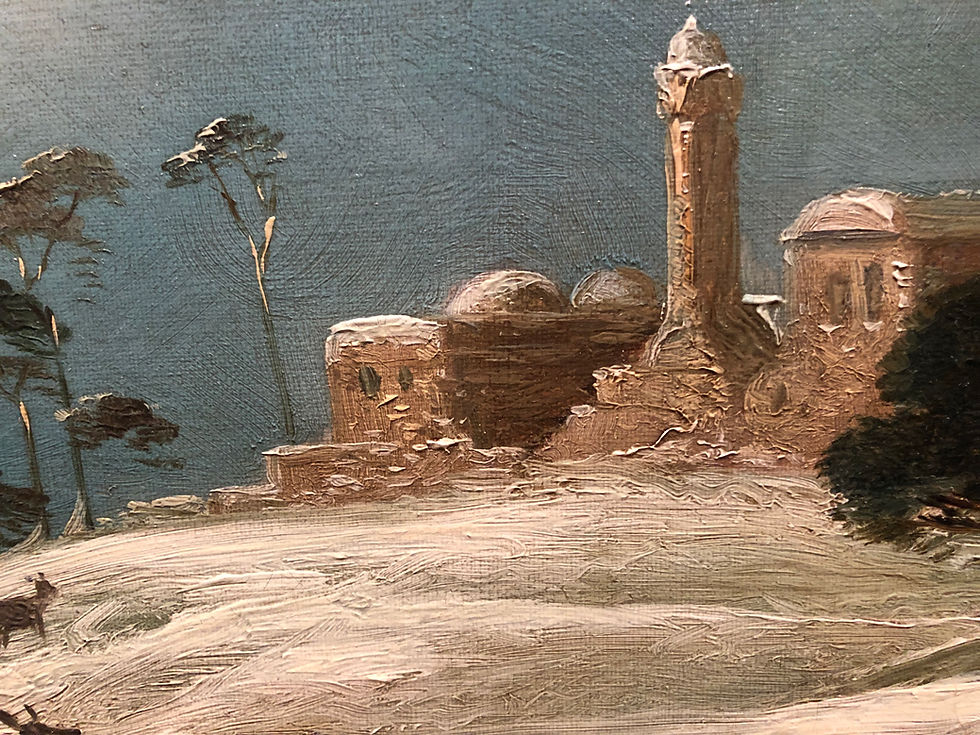 Thumbnail: OLD MASTER By Clarence Henry Roe 19th CENTURY OIL PAINTING ROMANTIC CASTLE SCENE