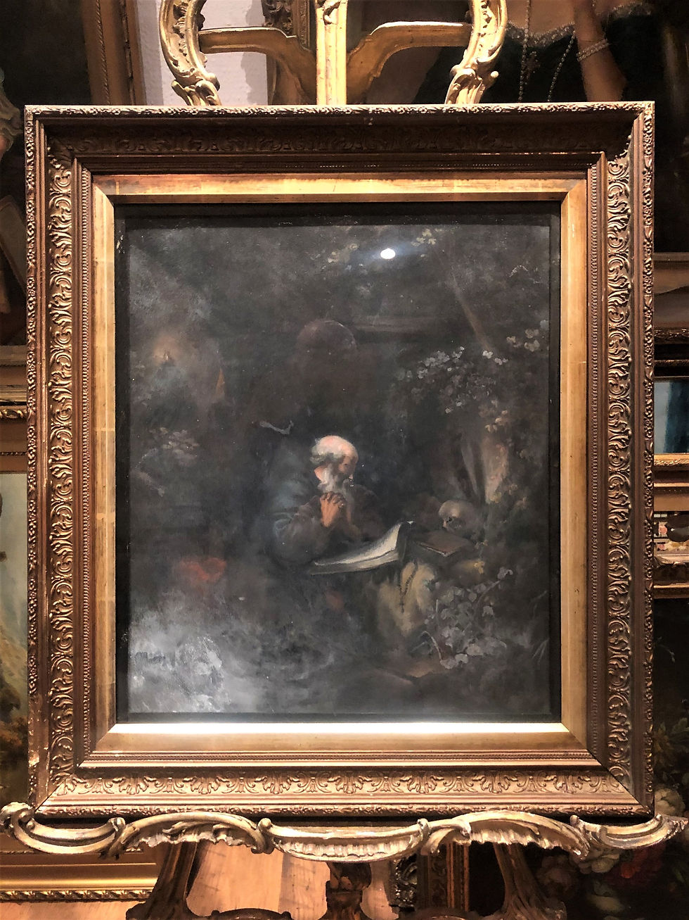 Thumbnail: OLD MASTER LARGE OIL PASTEL PAINTING LATE 19th CENTURY Powerful Scene GOLD FRAME