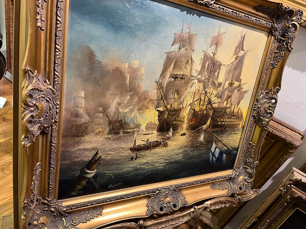 Thumbnail: OIL PAINTING BATTLE OF TRAFAGAR PIECE MASTER 20th Century