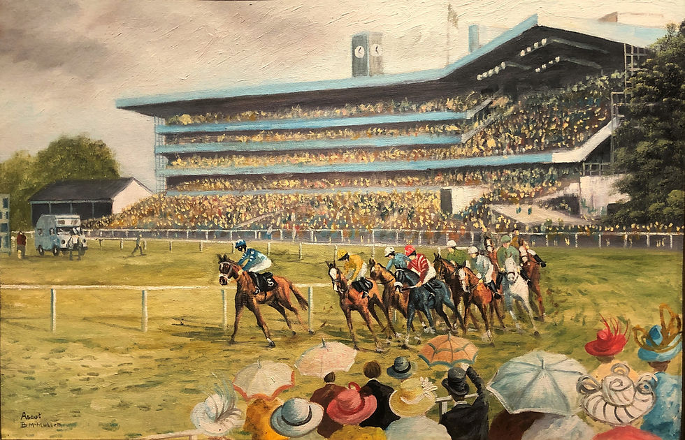 Thumbnail: OIL PAINTING ASCOT RACE COURSE By BERNARD McMULLEN FINE IMPRESSIONISM 20th CENT