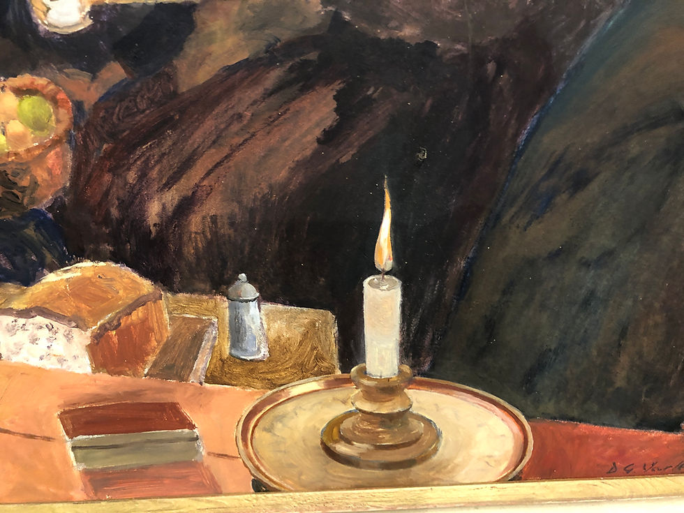 Thumbnail: Oil PAINTING in a Early Van Gogh Style Fine Original Large Family Dinner Scene