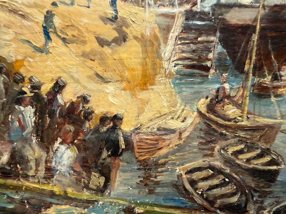 Thumbnail: OLD MASTER Signed  Oil Painting " FRENCH HARBOUR " 20th CENTURY