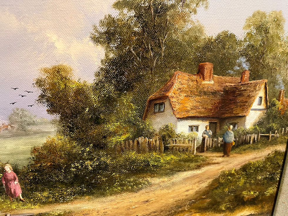 Thumbnail: OIL PAINTING IN FINE GOLD GILT FRAME "Old master style" Beautiful Village Scene