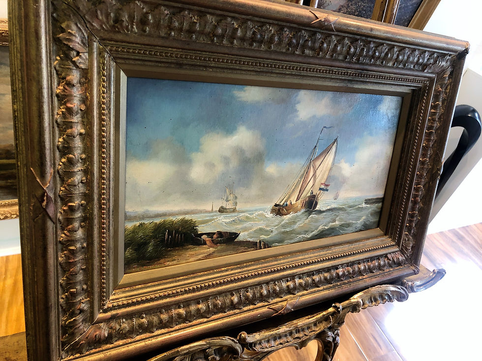Thumbnail: OIL PAINTING ( WONDERFUL FRAME ) MARITIME SHIP PIECE MASTER 20th CENTURY