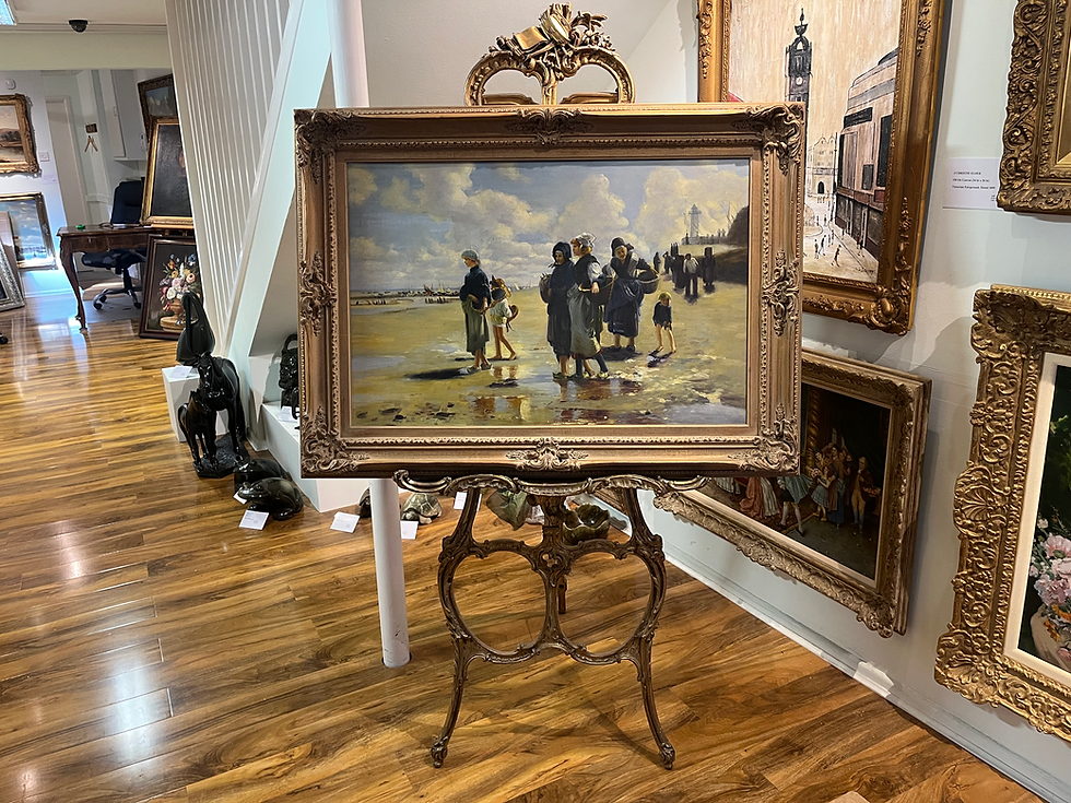 Thumbnail: HUGE FINE OIL PAINTING  SEASIDE SCENE MID 20TH CENURY