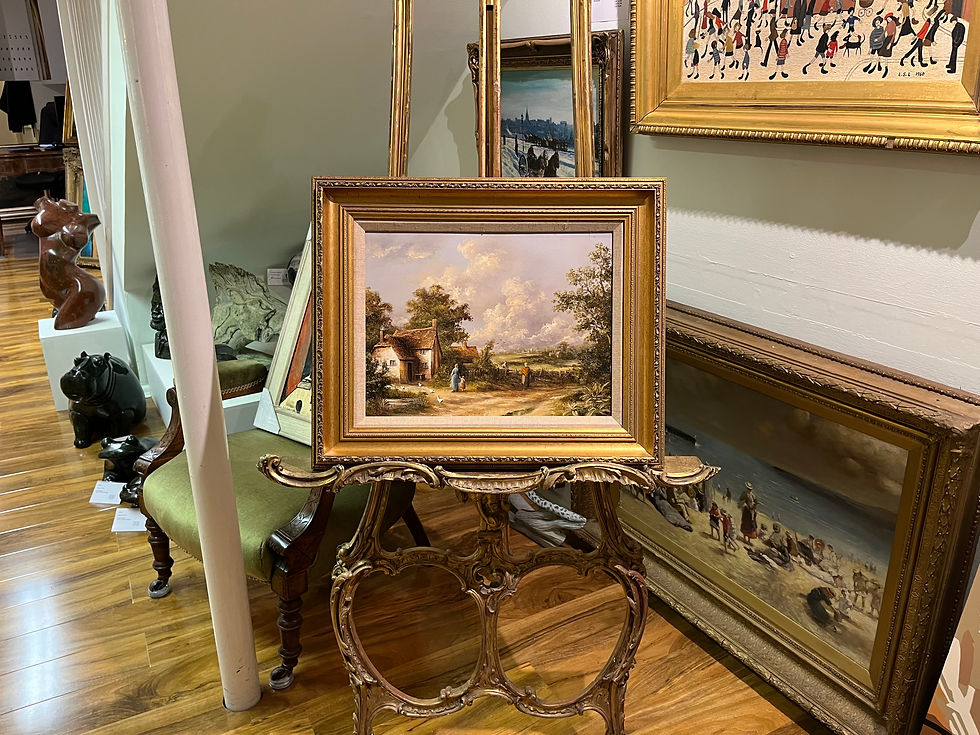Thumbnail: OIL PAINTING IN FINE GOLD GILT FRAME "Old master style" Beautiful Village Scene