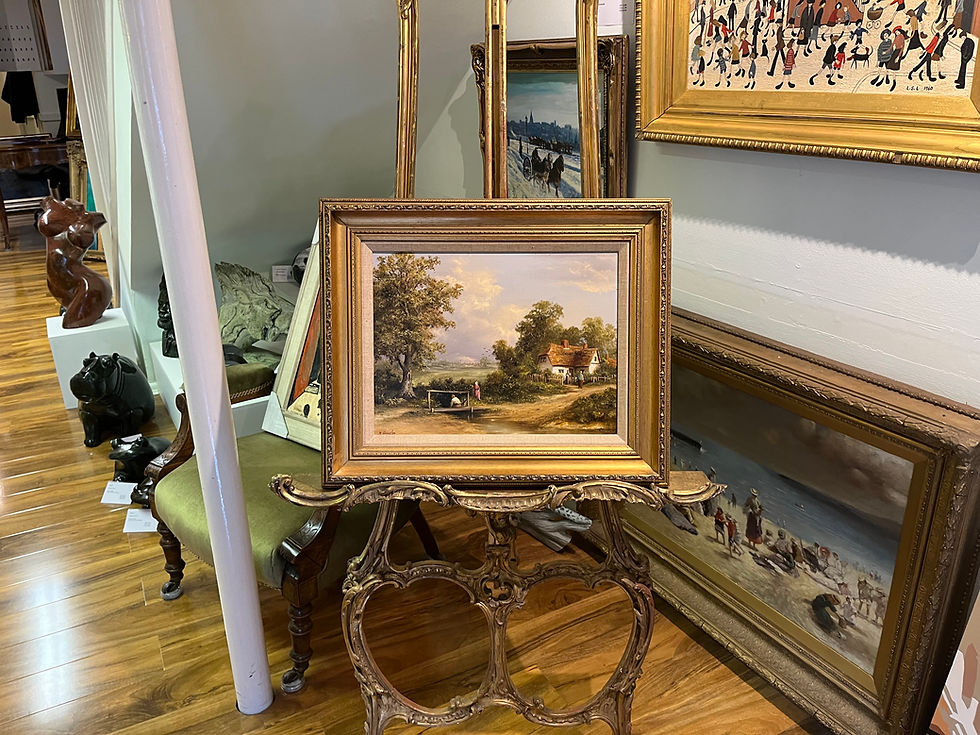 Thumbnail: OIL PAINTING IN FINE GOLD GILT FRAME "Old master style" Beautiful Village Scene