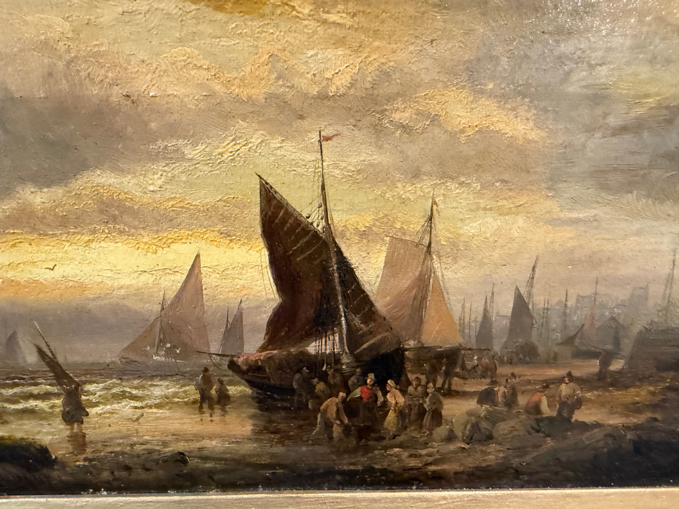 Thumbnail: OLD MASTER OIL PAINTING 19th CENTURY SHORE SCENE GGF
