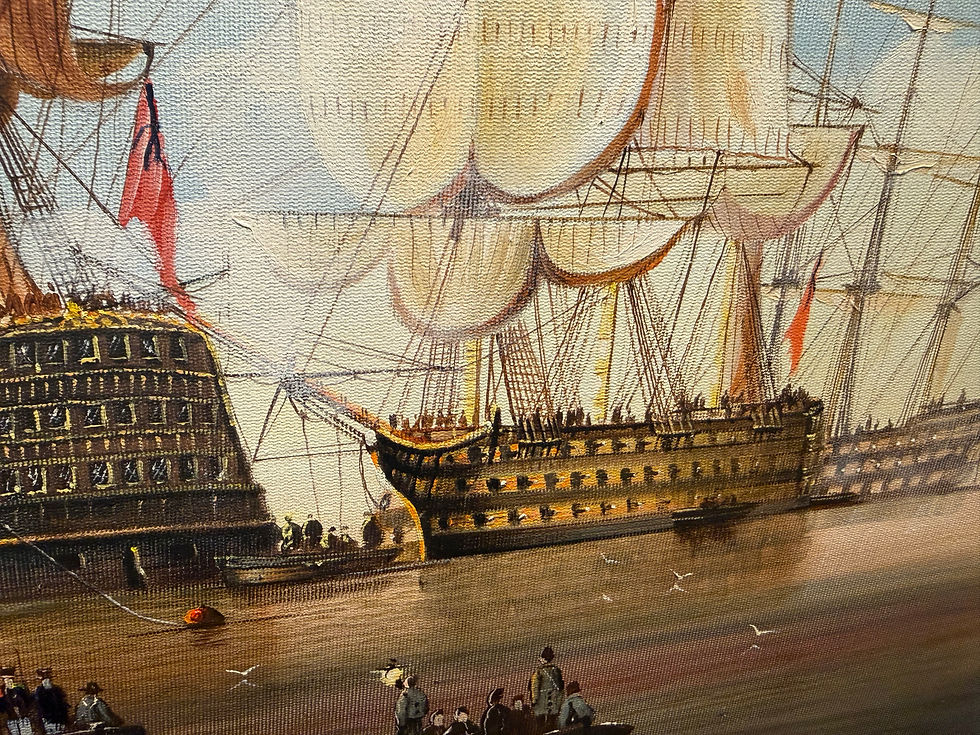 Thumbnail: Oil PAINTING HMS Victory & The Fleet in Harbour 20th Century OLD MASTER