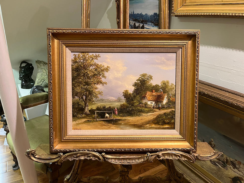 Thumbnail: OIL PAINTING IN FINE GOLD GILT FRAME "Old master style" Beautiful Village Scene