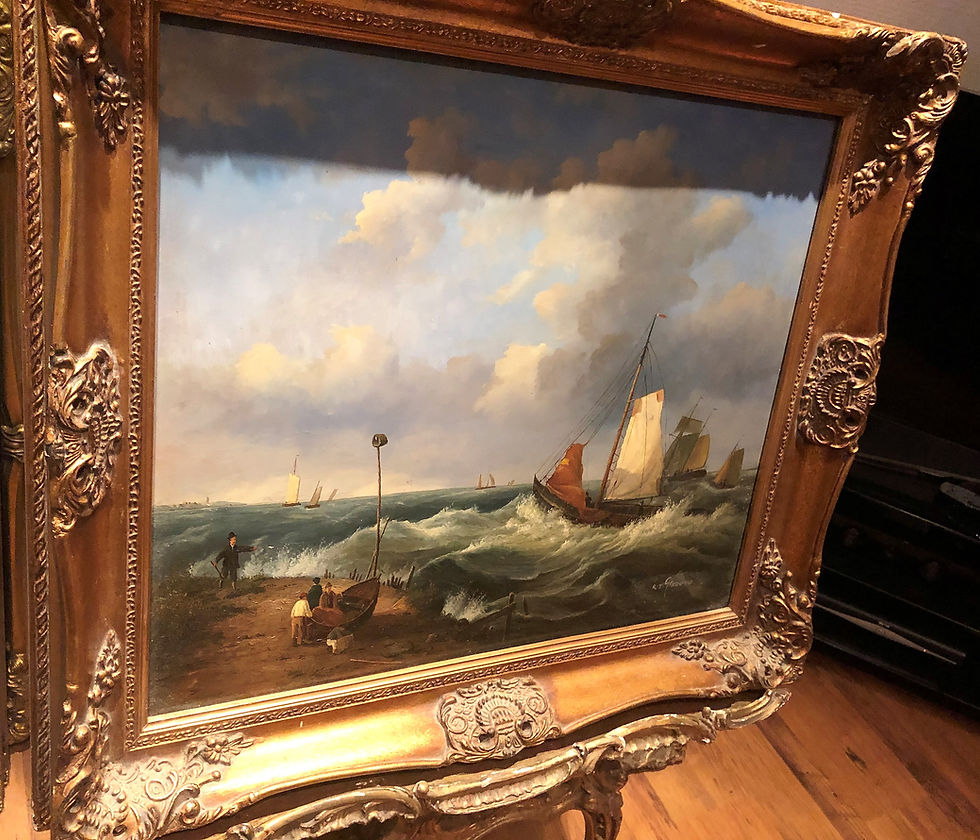 Thumbnail: OIL PAINTING ( WONDERFUL FRAME ) MARITIME SHIP PIECE MASTER 20th CENTURY
