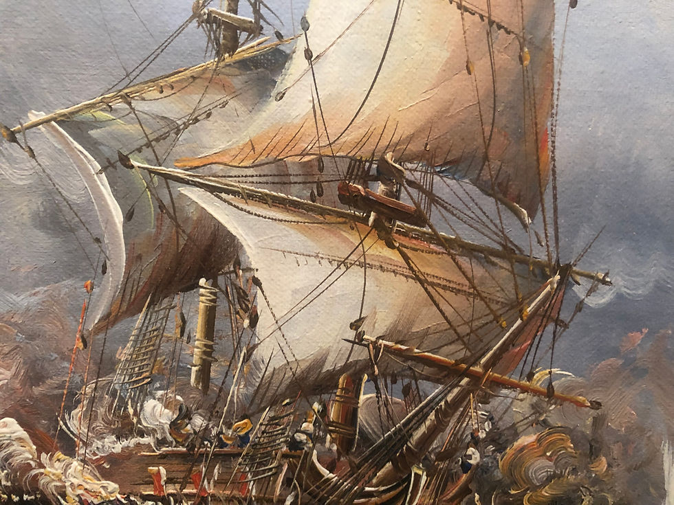 Thumbnail: OLD MASTER HUGE OIL PAINTING 19th CENTURY STYLE Powerful Sea Scene GOLD