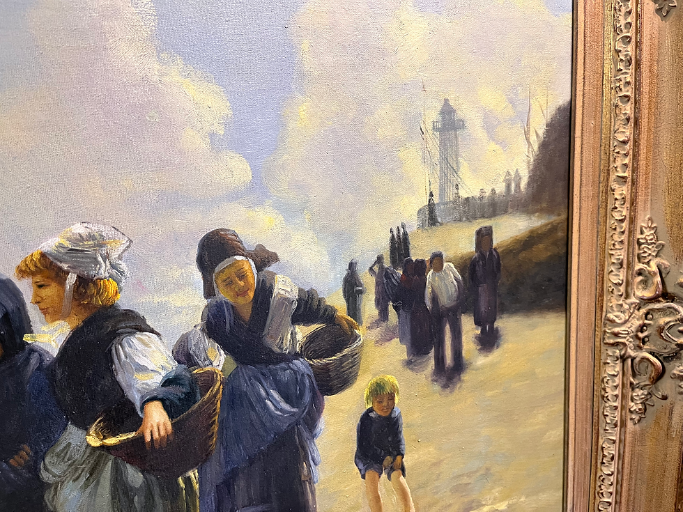 Thumbnail: HUGE FINE OIL PAINTING  SEASIDE SCENE MID 20TH CENURY