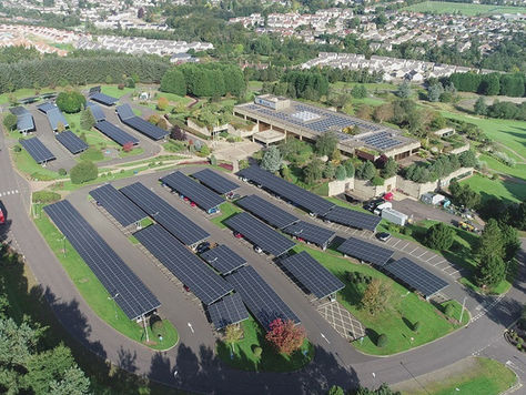 An innovative one-megawatt solar carport array in Scotland