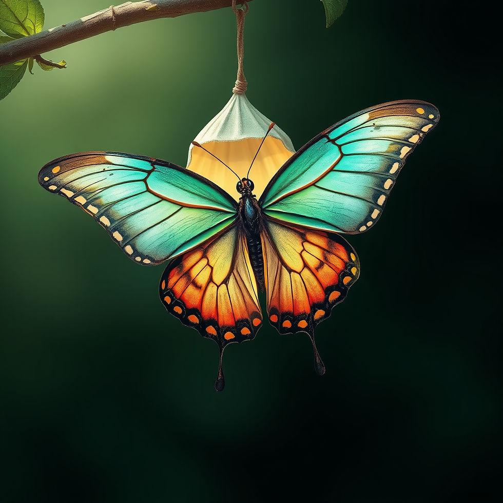butterfly coming out of cocoon transforming. Make it beautiful. I want more emphasis on te