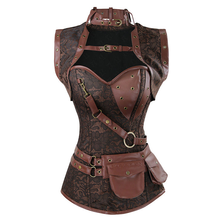 Thumbnail: Steampunk  Steel Boned High Neck Jacquard Corset with Jacket