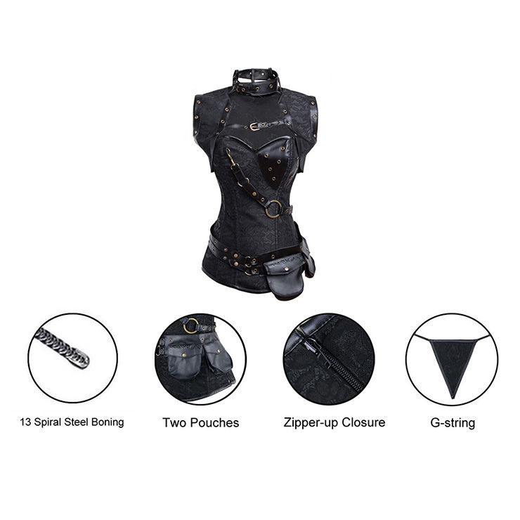 Thumbnail: Steampunk  Steel Boned High Neck Jacquard Corset with Jacket