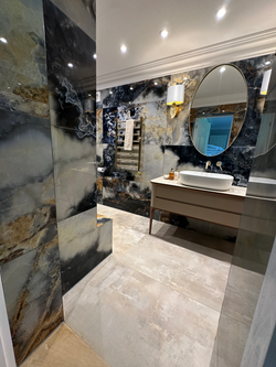 Blue Marble Tiles Gold Bathroom in Twin