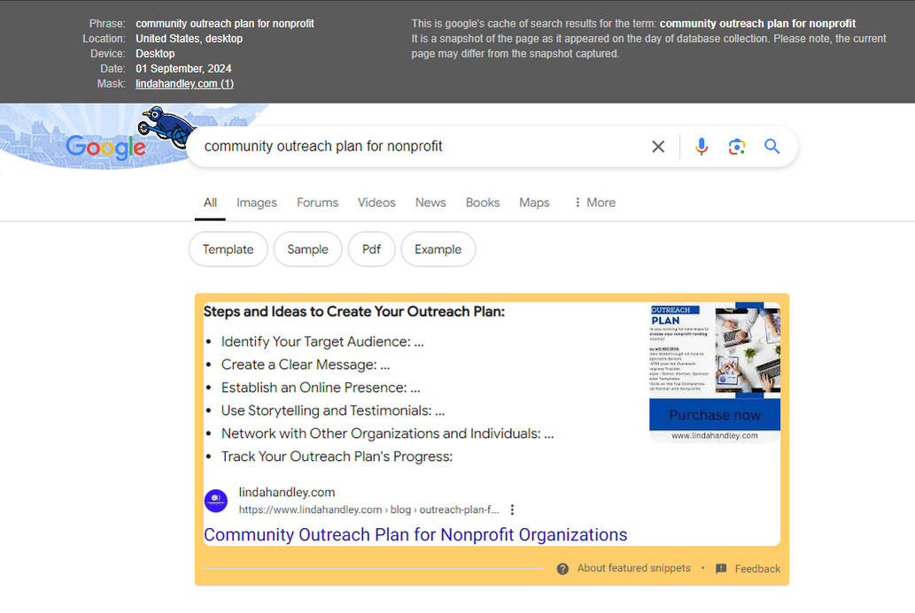 Screenshot of the featured snippet in Google for the query "community outreach plan for nonprofit"
