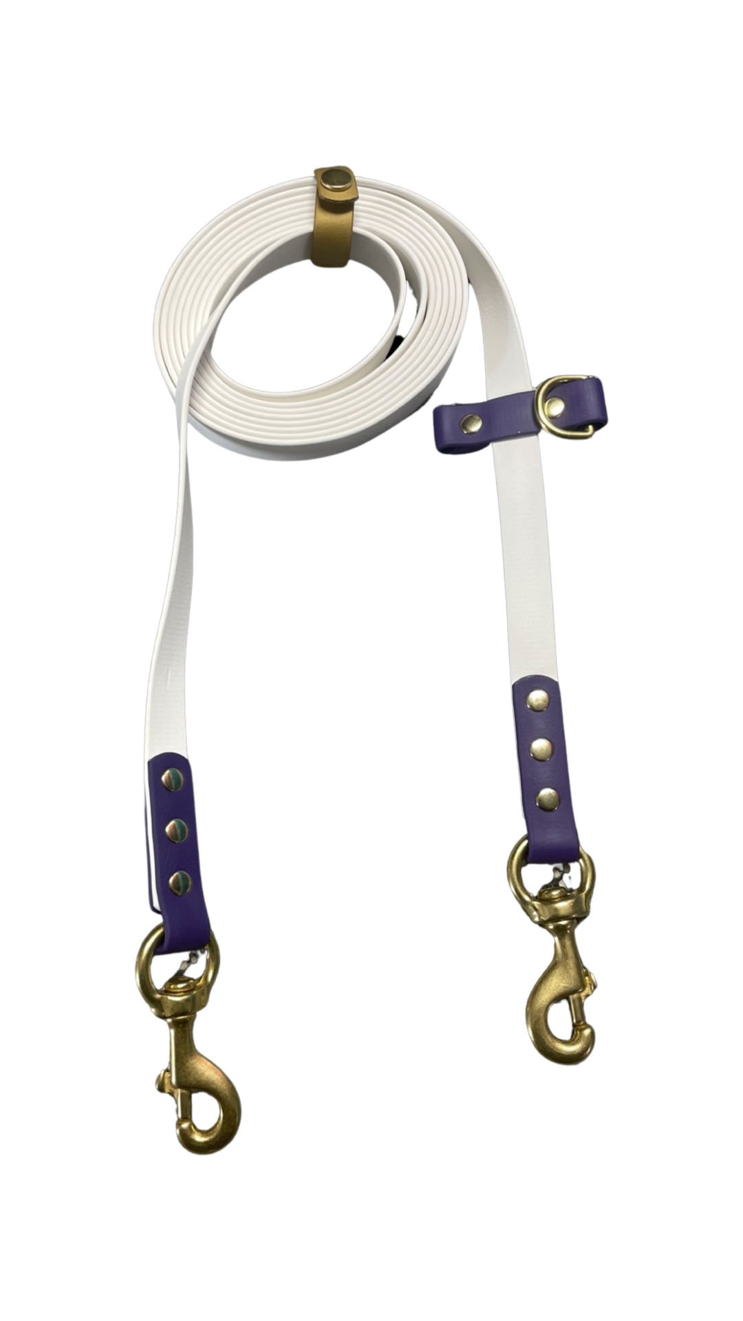 10ft x 3/4” Adjustable Handsfree Leash White/Violet + Brass Hardware