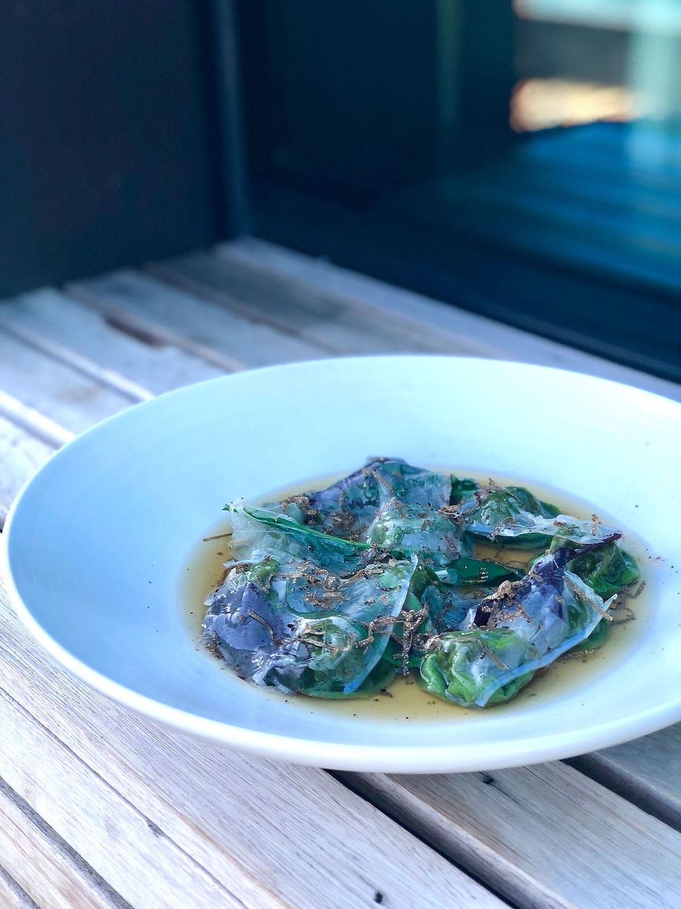 Game agnolotti, broth, lardo, truffle