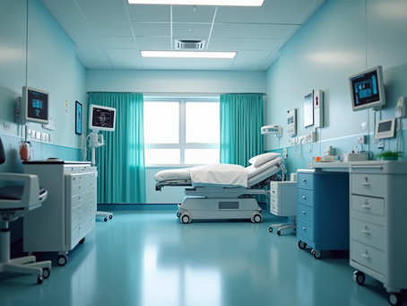 Eye-level view of a hospital room with AI-powered diagnostic equipment