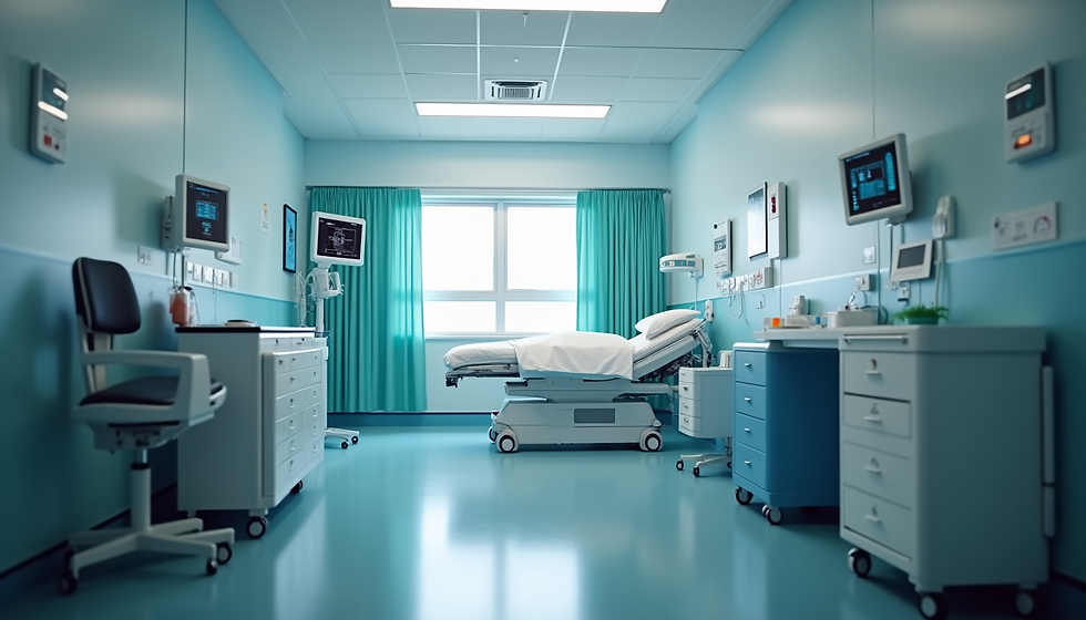Eye-level view of a hospital room with AI-powered diagnostic equipment