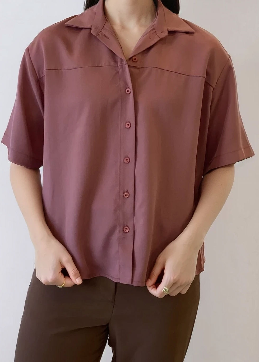 Dusty rose short-sleeve button-up shirt