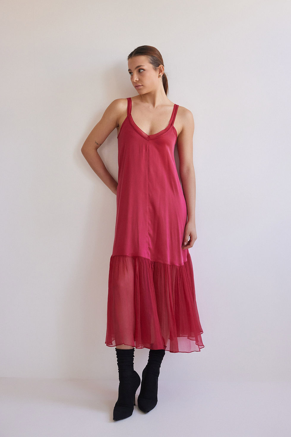 Thumbnail: Woman in pink maxi slip dress