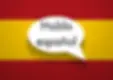 Spain's flag with a text bubble I speak Spanish in Spanish language
