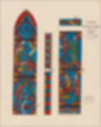 Vitrail représentant des scènes de la légende de saint Julien, caractéristique des verrières narratives de la cathédrale du Mans. À gauche, des épisodes de sa vie marquent son cheminement spirituel et son combat contre le mal, symbolisé par la figure d’un démon. Les registres inférieurs mettent en lumière sa mission pastorale et son rôle de guide auprès des fidèles, tandis que la scène centrale illustre son autorité spirituelle, assis sur un trône en présence d’assistants. Les couleurs vives, les détails expressifs et les motifs géométriques renforcent la portée pédagogique et spirituelle de cette œuvre, destinée à inspirer les fidèles par l’exemple de saint Julien.