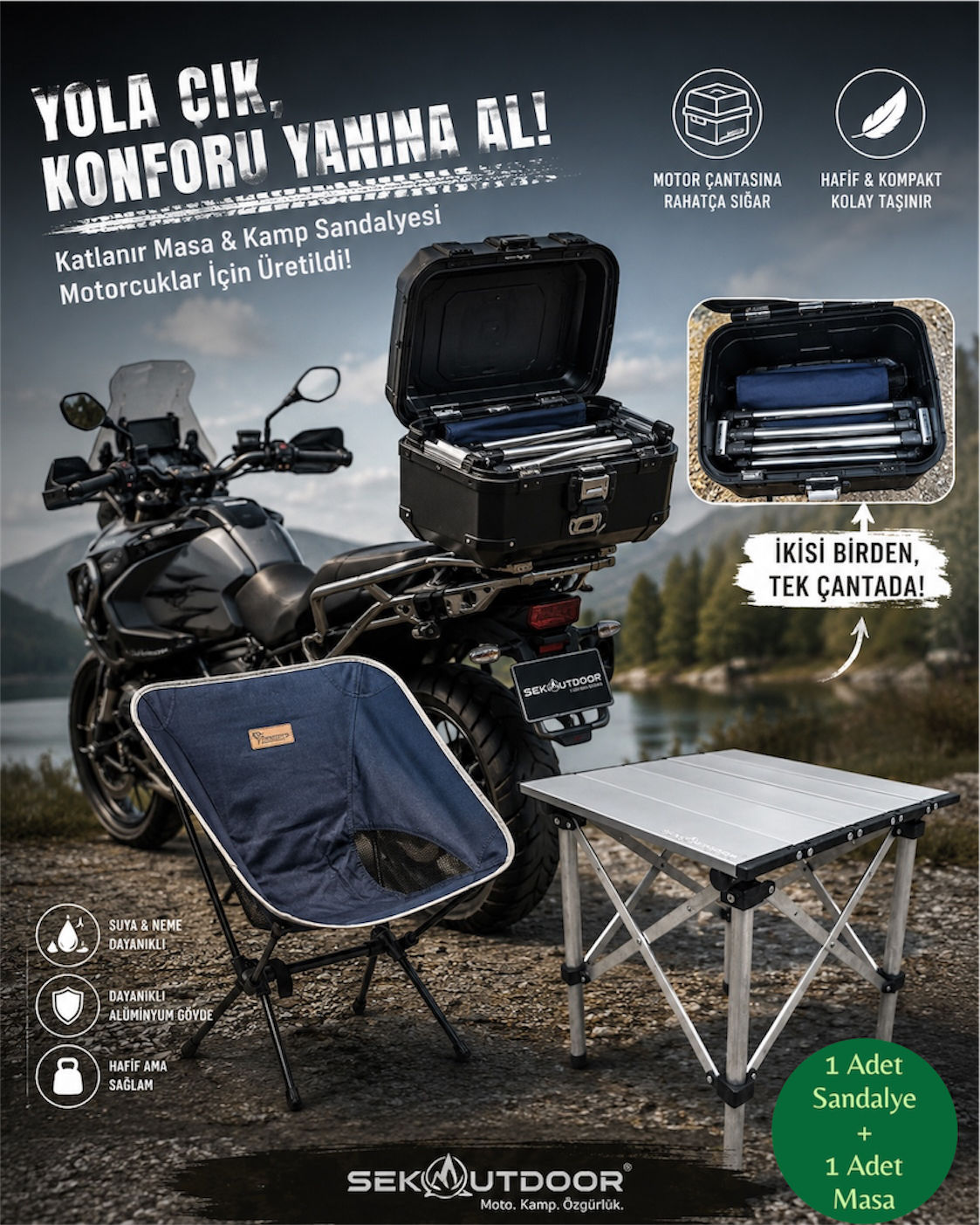 Motosiklet Bisiklet ve Trekking Masa Sandalye Seti V1 LACİVERT