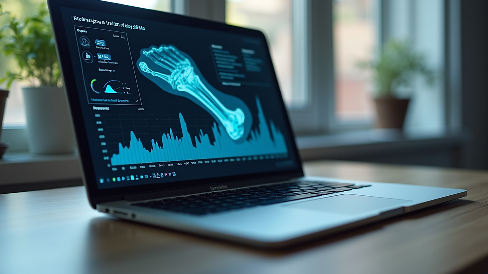 Eye-level view of a laptop displaying orthopedic health data