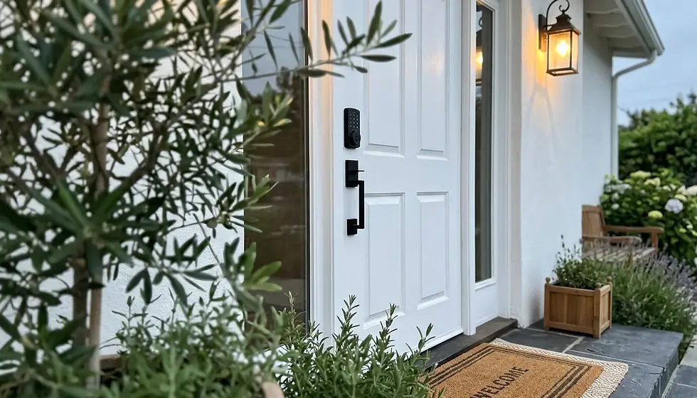Smart lock keypad on a vacation rental front door, illustrating the decision of should I hire a property manager.